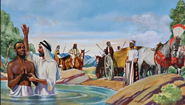 Philip baptizes the Ethiopian eunuch.