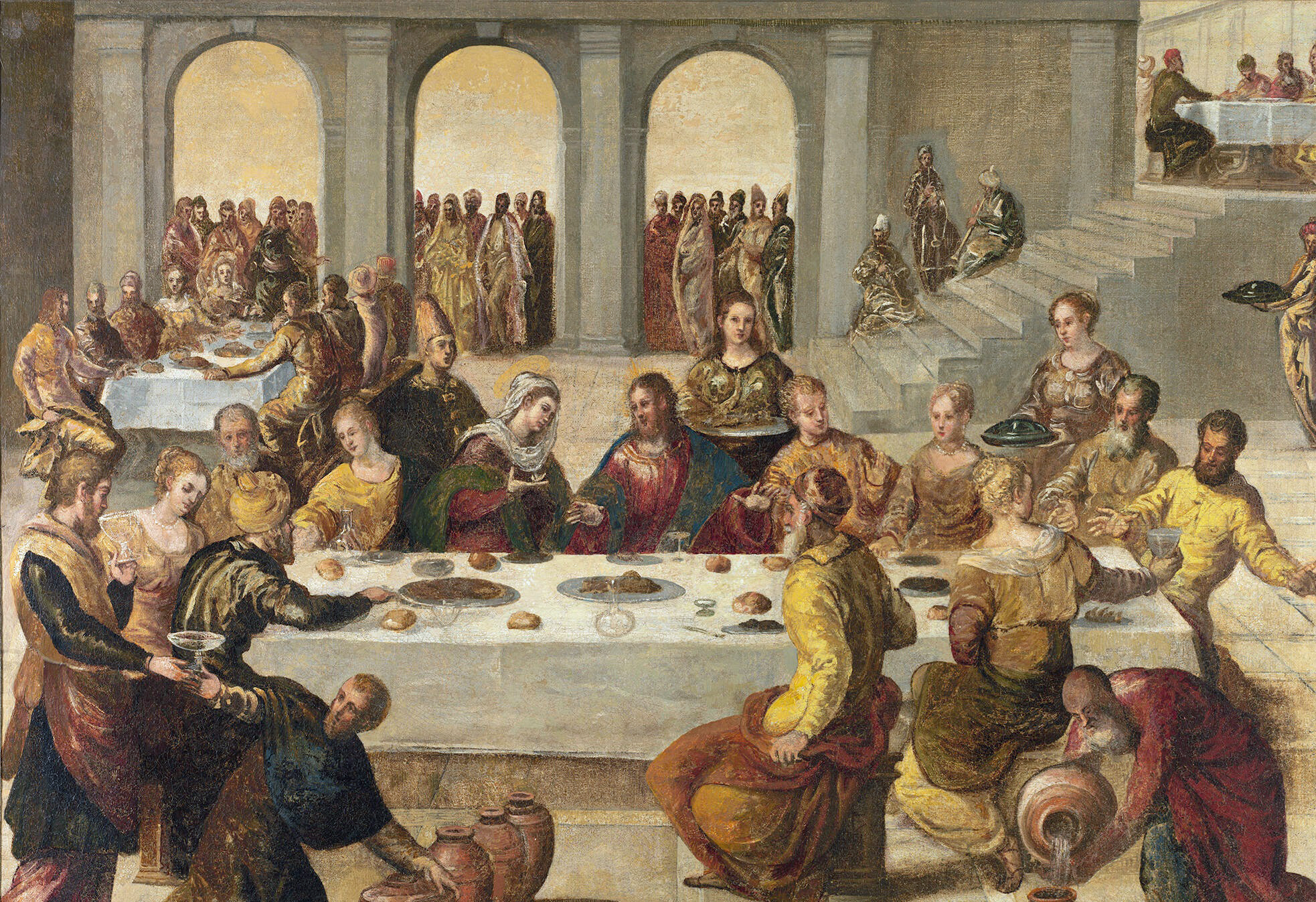 A painting of a group of people at a table

Description automatically generated